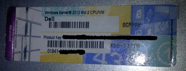 Windows Server 2012 Std Dell COA Label Key Sticker