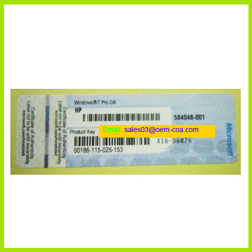 Windows 7 Pro License Sticker HP COA Label