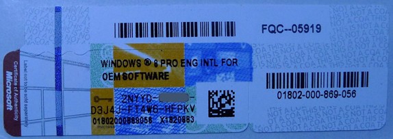 Windows 8 Professional Product Key COA License Lab