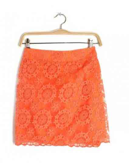 Orange Grenadine Floral High Waist Lace Short Skirt 