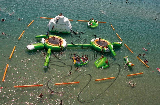 inflatable water game pool park, water slide with pool playground 