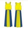 Pleated Ankle Maxi Dress , Yellow Long Scoop A-line Dress