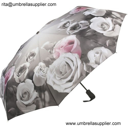Lady Automatic Antique Rose Design 3 Folding Umbrella