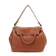 Brown Woven womens Leather Satchel Handbag , Zipper Closure 31*17*19cm
