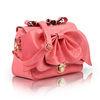 Pink Pleated Pu Leather Handbag Bow With Adjustable Shoulder Strap
