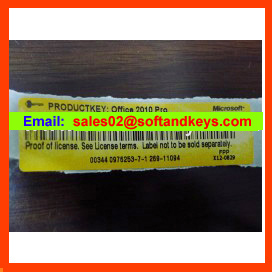 Office 2010 Pro OEM Software Key COA Sticker Label