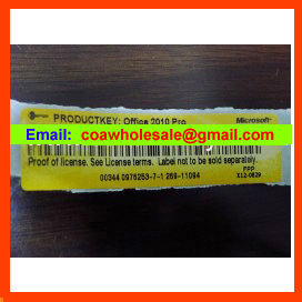 Office 2010 Pro OEM Software Key COA Label