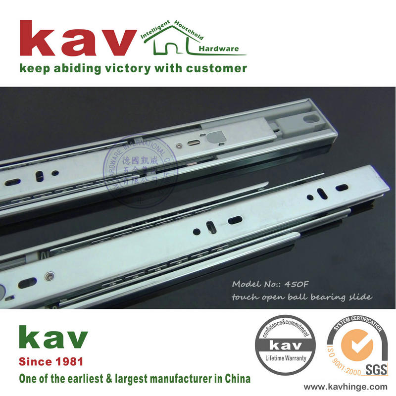 side mounting push open ball bearing sliding track