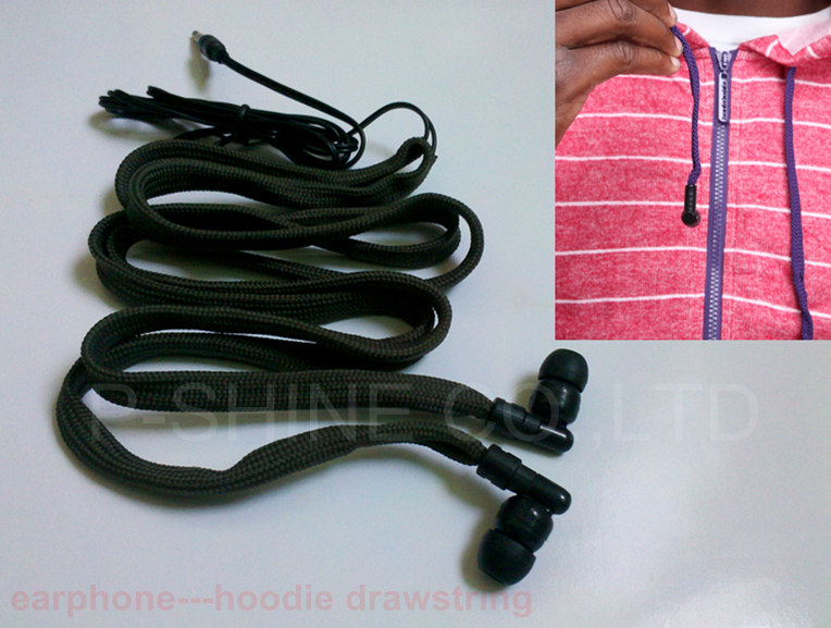 red drawstrings earphones waterproof for hoodies