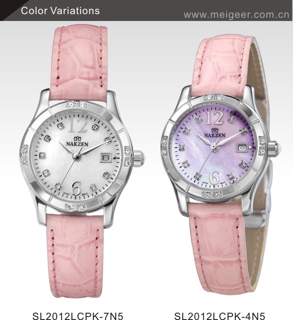 Hot sell MOP dial colourful ladies genuine leather
