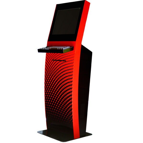 Touch screen document kiosk with metal keyboard