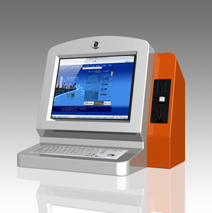 Desktop internet kiosk with coin acceptor