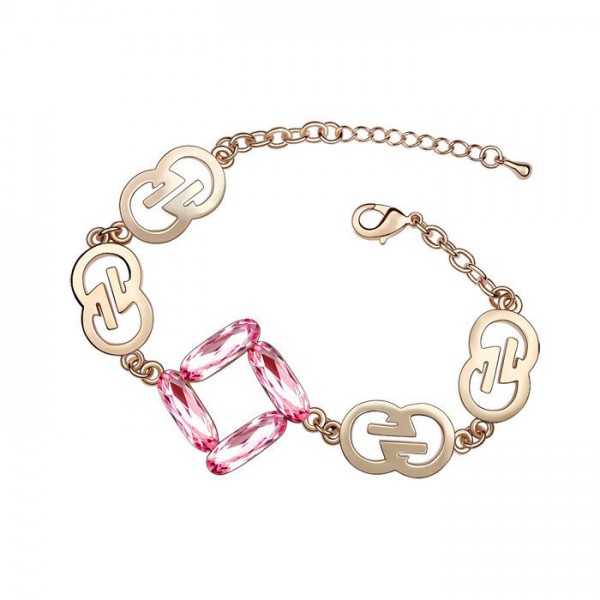 Flower Girl Crystal Bracelet-Light Pink-Gold Plate