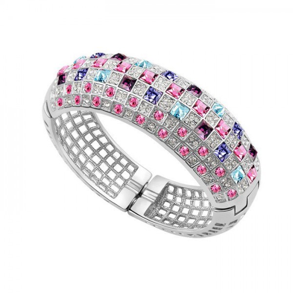 Luxury Queen Crystal Bracelet-Rose Pink-White Gold