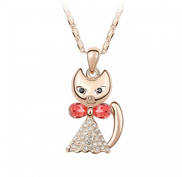 Cat Princess Austria Crystal Pendant Necklace-Ruby