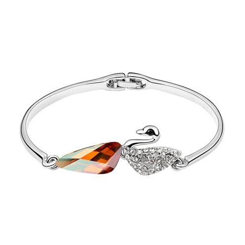Swan Lake Crystal Bracelet/Anklets-Amber-White Gold Plated-Tennis