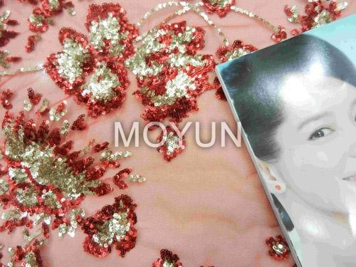 POLY MESH WITH 3MM +3MM SEQUIN EMBROIDERY 50/52& quot;