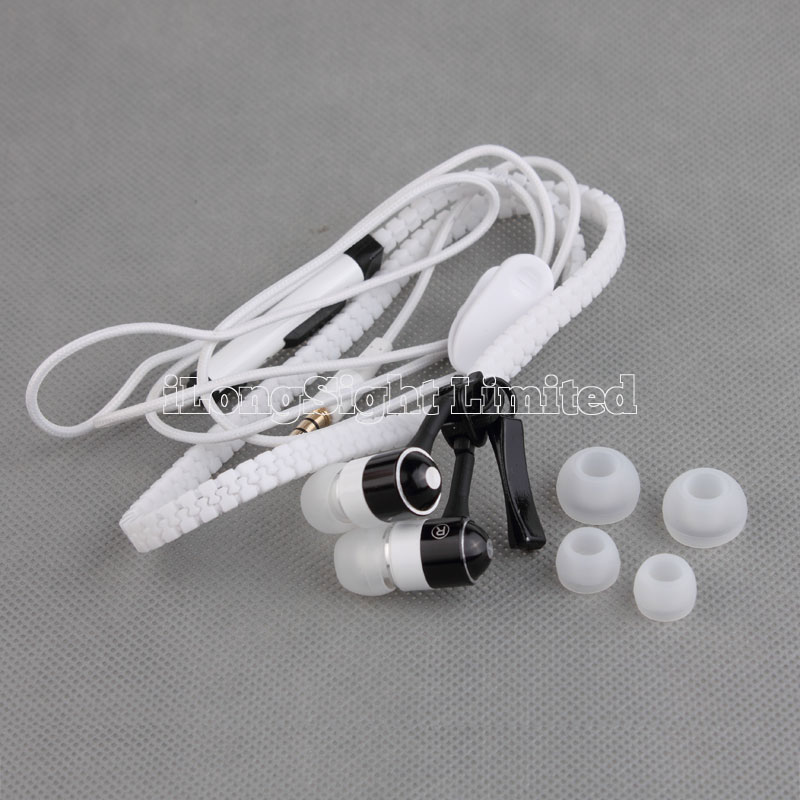 zipper design Earphone with Volume control and Mic for iPhone 4/4s/5/ipad/ipod