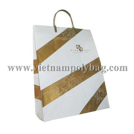 Rigid handle bag w. block bottom and card board