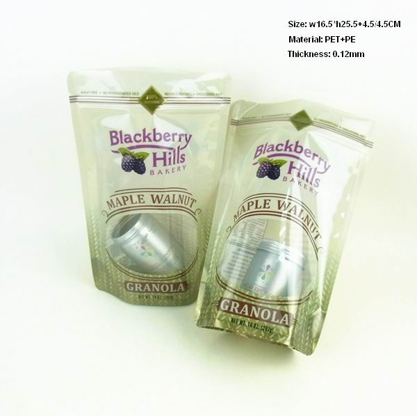 Plastic Stand Up Food Bag With Transparent Window