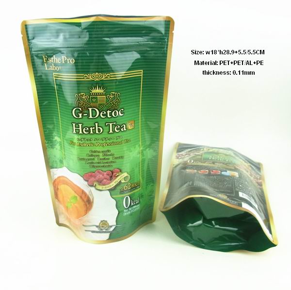 High Quality Tea stand up aluminum zipper bag with lock