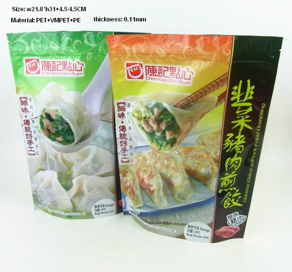 Delicous Frozen Dumplings stand up pouch with zipper top
