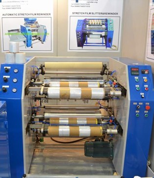 Semi automatic high speed stretch film slitter rewinder