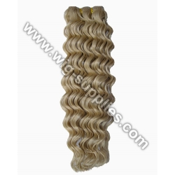 Deep wave light color machine made hair weft 