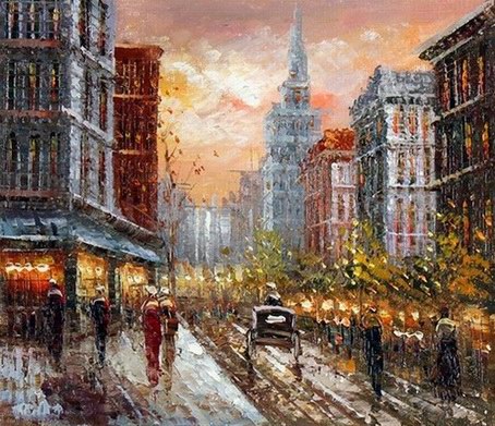 Scenes of street oil painting 
