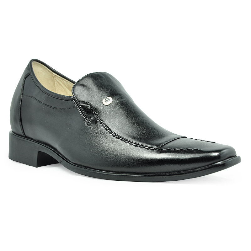 Black genuine leather business elevator shoes for men