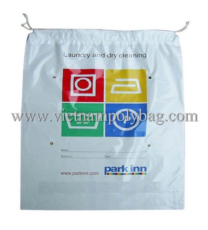 Plastic PE drawstring bag, plastic bag with cotton string, tie handle bag, duffle bag-vietnampolybag.com