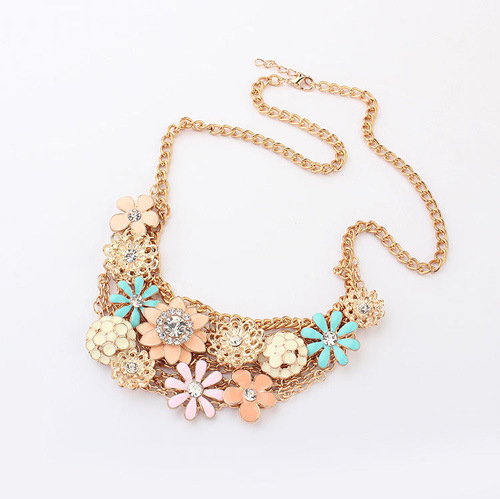 Gold chain enamel metal flower sweet pretty girl necklaces new design hot selling choker wholesale