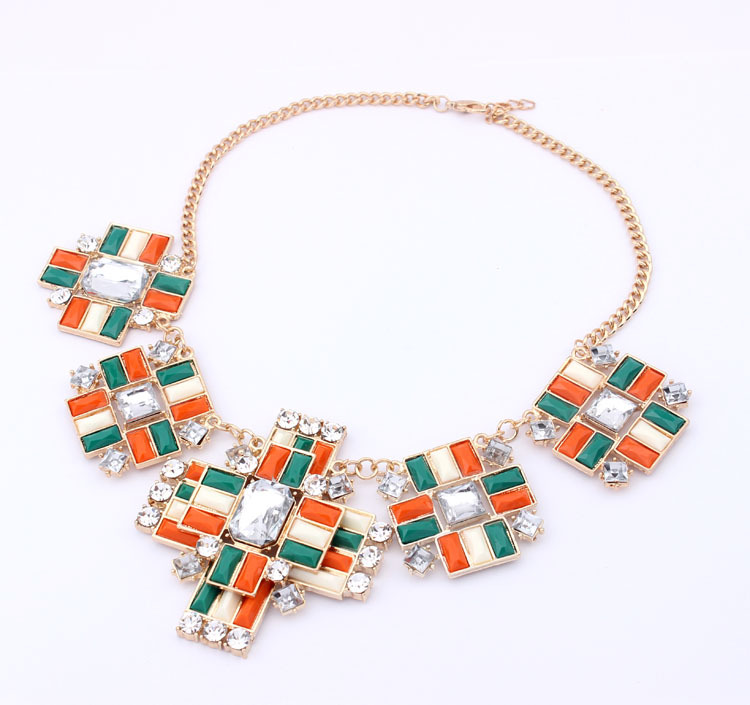 Orange and green resin stones Chokers Statement Necklace For Women,Fashion False Collar Necklace Jewelry Wholesale