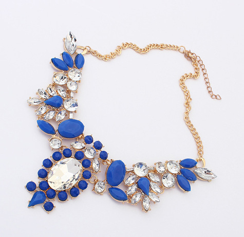clear crystal resin stone exaggerate luxurious fashion wholesale women metal flower statement necklaces