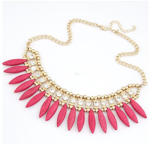 Bohemia Style fashion crystal resin turquoise studded fashion short necklace gold plating metal chokers