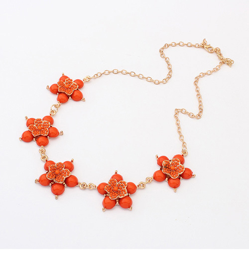 Fashion New Luxury Orange resin Flower Pendants Gold plate metal Chokers Statement Necklace For Woman