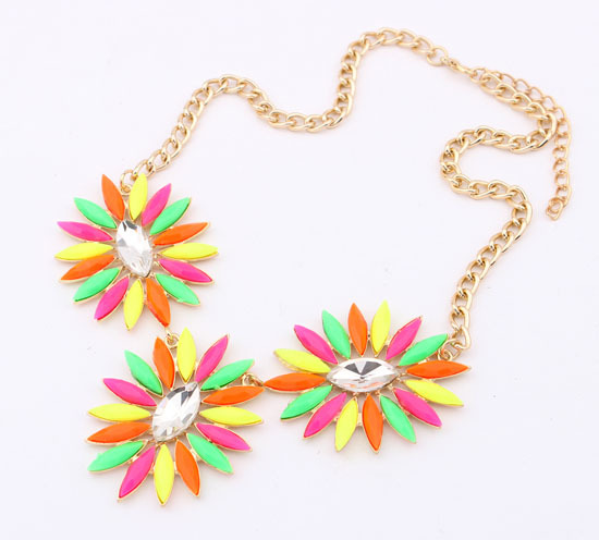 New Designer 2014 Fashion jewelry Big Resin Flowers Shiny Elegant Plant Pendant Chokers Necklace For Christmas Gifts 7 colors