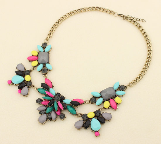 Hot Sell Classic Collar Statement Necklace Fashion Big Gold Metal Mix Color Resin Stones Chokers Jewelry for women wholesale