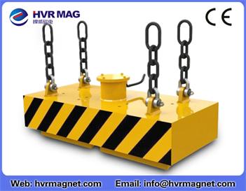 Electro permanent lifting magnet for lifting bundled round steel.
