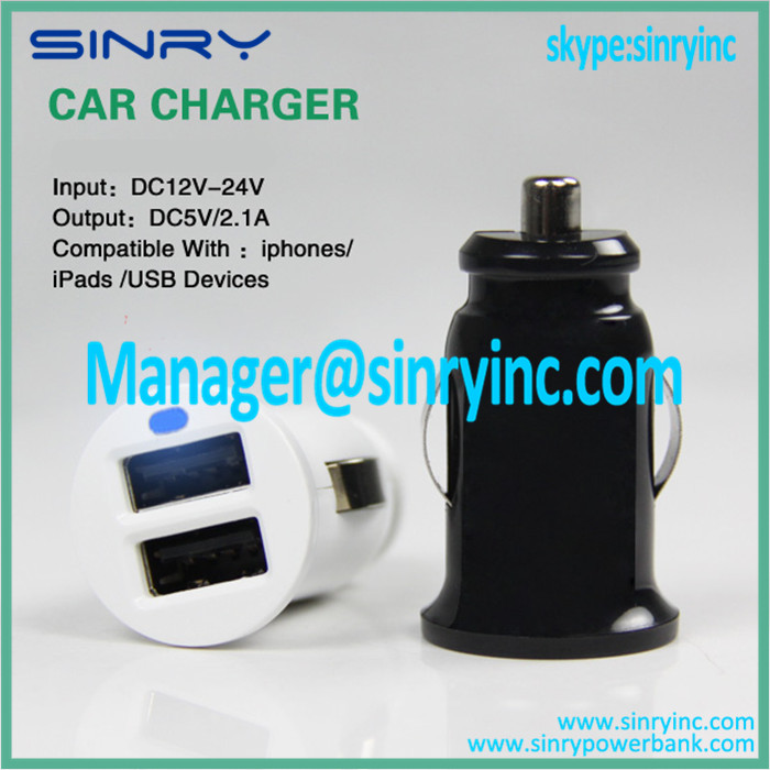 High Quality Portable In-car Dual USB Charger with 2.1A Output CC09