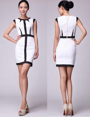 Adult Womens Career Dresses Of 100% Cotton , Sleeveless White Midi Dress Bodycon