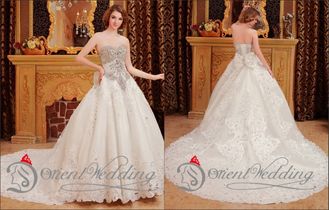 Flower Lace Wedding Ball Gown Sweetheart Neckline Wedding Dresses with Bow On Back