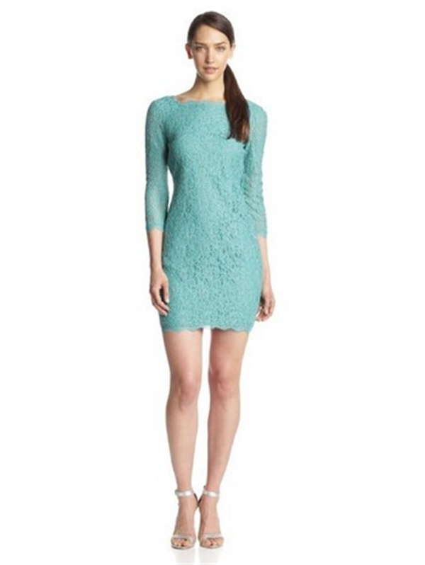 Mint Lace And V Back Design Sexy Long Sleeve Lace Dress