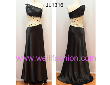 Long Sexy Beading Pleated Satin Evening Dresses
