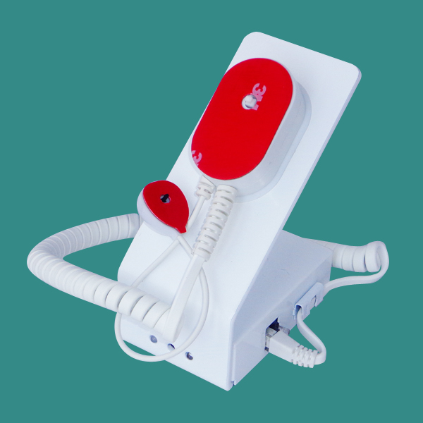 White rechargeable alarm security display stand