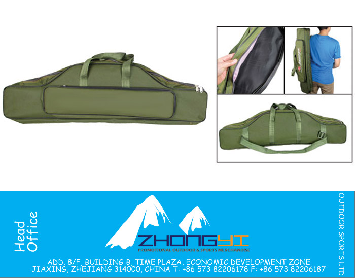 Zip Closure 3 Pockets Green Portable Rod Pole Bag for Fishing Tool