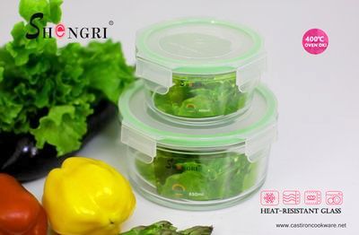 heat stabile round glass food storage container/glass fresh box  