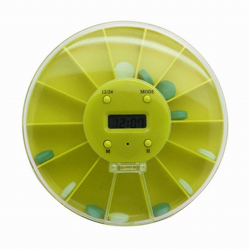 2 Week Electronic Round Pill Box With Alarm Timer