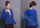 Full Zip Up Design Womens Wool Sweaters with Long Sleeve , Flower Printed Girls Sweater