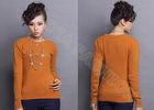 Autumn Winter Orange Women Crew Neck Sweater Fine Knit Clothing With Long Sleeve